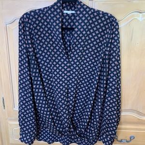 Navy Pleione printed wrap blouse